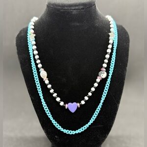 Ivory Ella Blue Chain‎ and White/Black Beaded Necklace *save the elephants*